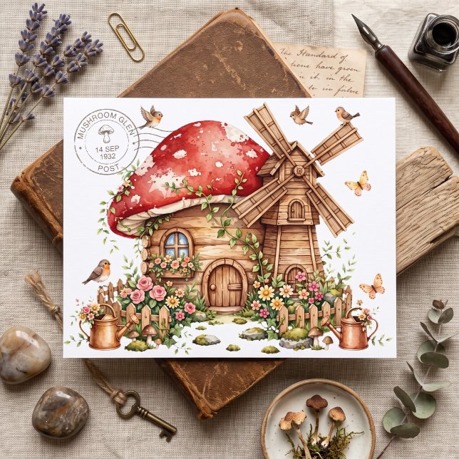 Carte Postale Cottage champignon vintage (Créateur téléchargé)