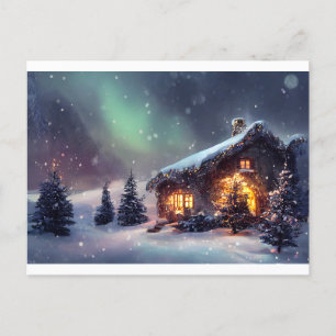 Carte Postale Cottage de Noël dans la neige