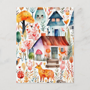 Carte Postale Cottage fleuri coloré motif