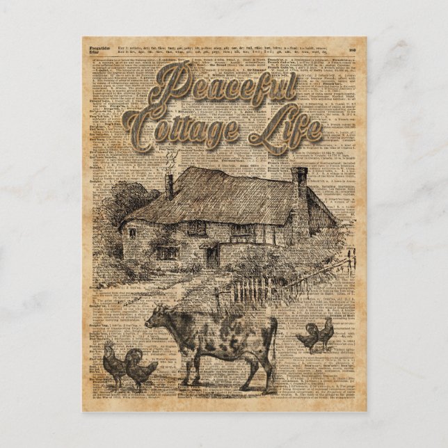 Carte Postale Cottage paisible Vie Dictionnaire Vintage Art (Devant)
