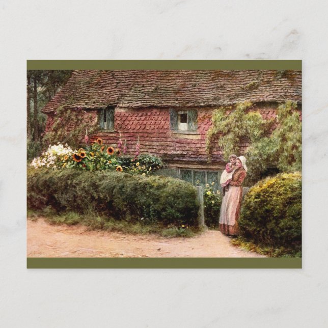 Carte Postale Cottage rose mère et enfant (Devant)