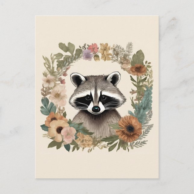 Carte Postale Cottagecore Cute Raccoon (Devant)