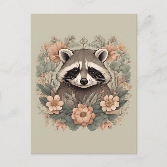 Carte Postale Cottagecore Cute Raccoon (Devant)
