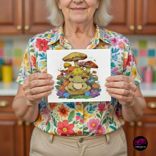 Carte Postale Cottagecore Grenouille avec Fleurs et Champignons