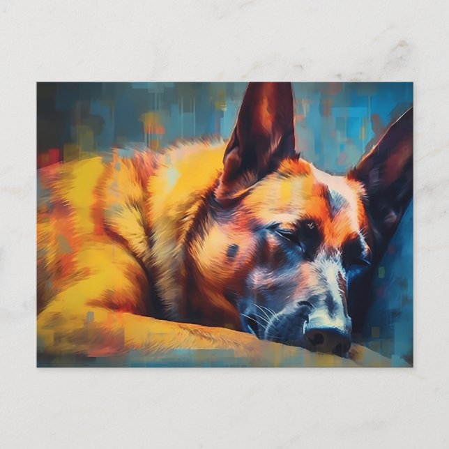 Carte Postale Couchage des Malinois belges colorés (Devant)