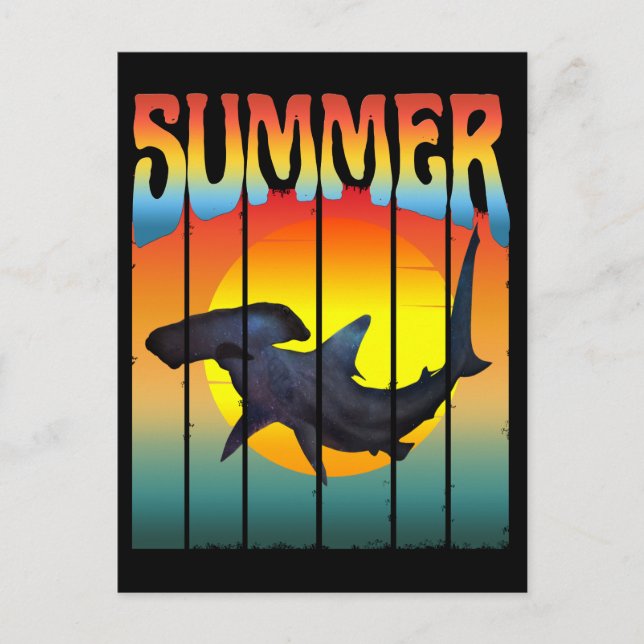 CARTE POSTALE COUCHE DE SOLEIL REQUIN MARTEAU ÉTÉ (Devant)