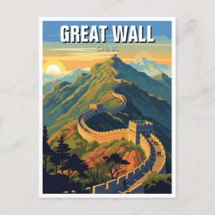 Carte Postale Coucher de soleil à la Grande Muraille de Chine Vo