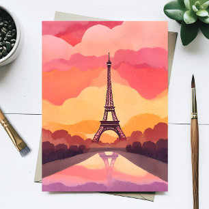 Carte Postale Coucher de soleil à Paris   Tour Eiffel France Aqu