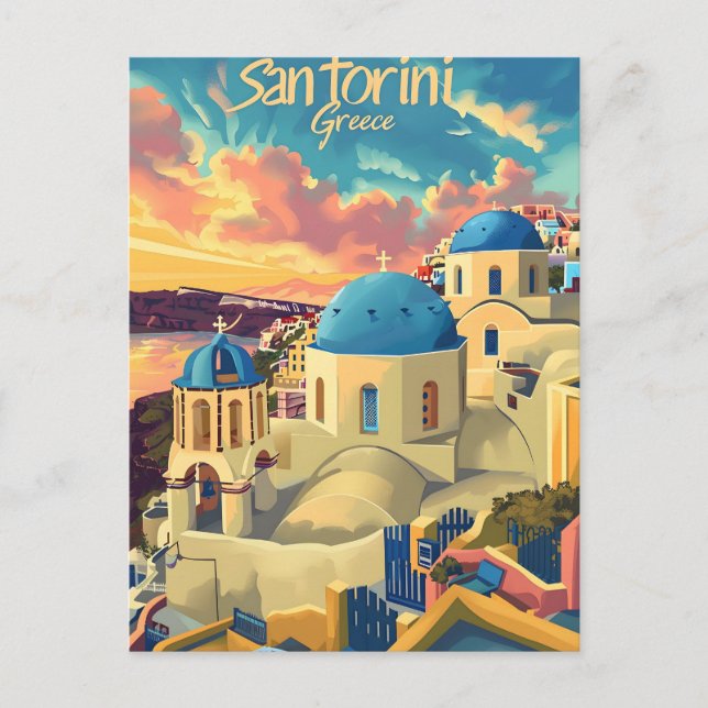Carte Postale coucher de soleil à Santorin (Devant)