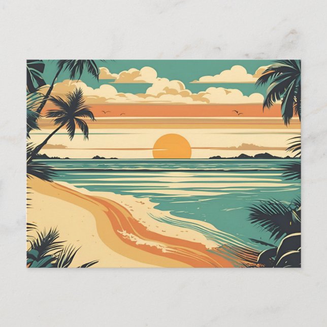 Carte Postale Coucher de soleil Abstrait de plage tropicale rétr (Devant)