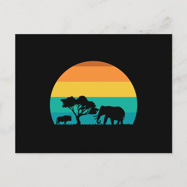 Carte Postale Coucher De Soleil Africain Avec Elephant Et Gnu Re (Devant)
