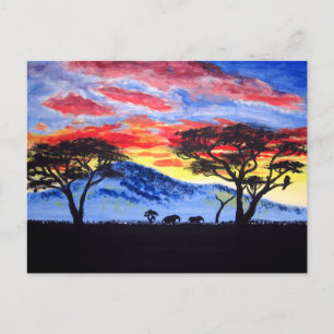 Carte Postale Coucher de soleil africain Safari animal Silhouett