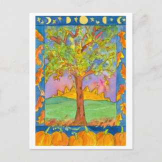 Carte Postale Coucher de soleil Arbres d'automne Aquarelle Paysa