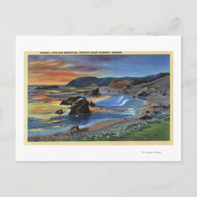 Carte Postale Coucher de soleil au Cap San Sabastian en Oregon (Devant)