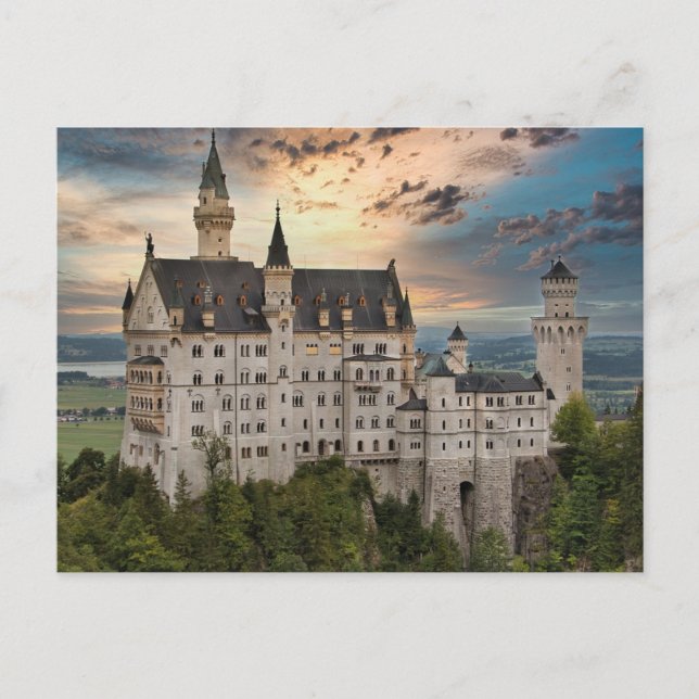 Carte Postale Coucher de soleil au château de Neuschwanstein, Al (Devant)