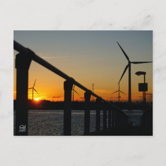 Carte Postale Coucher de soleil avec moulin à vent, relaxant.
