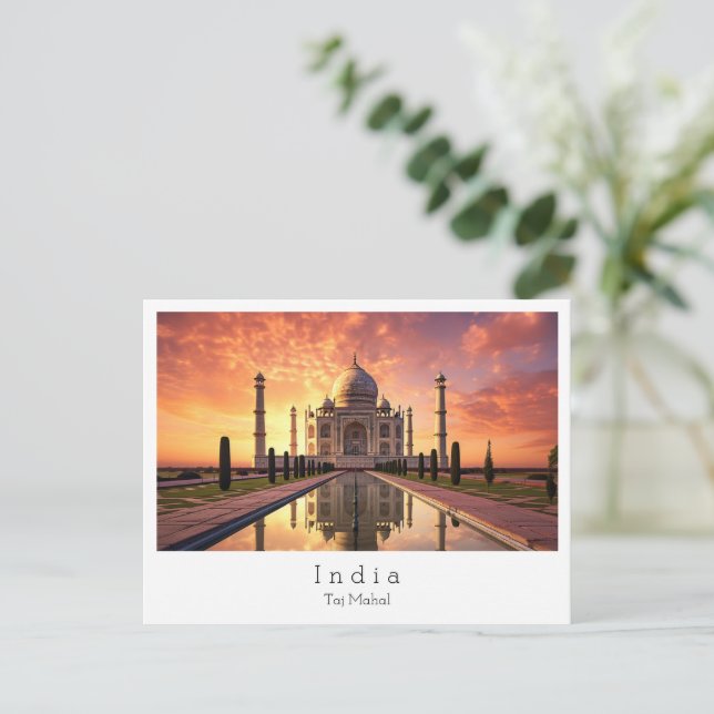 Carte Postale Coucher de soleil avec Taj Mahal Agra, Inde (Debout devant)