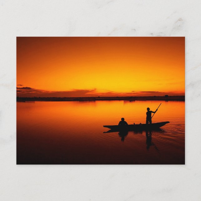 Carte Postale Coucher de soleil, bateau d'aviron Silhouette-1649 (Devant)