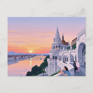 Carte Postale Coucher de soleil Budapest Hongrie Pêcheur Bastion