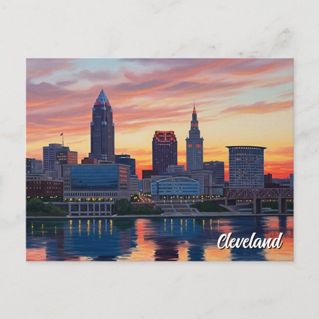 Carte Postale Coucher de soleil Cleveland Ohio Skyline (Devant)