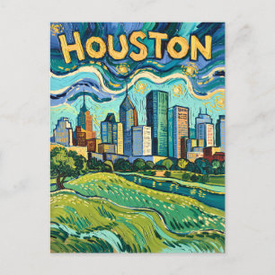 Carte Postale Coucher de soleil coloré sur la ville de Houston à