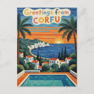 Carte Postale Coucher de soleil Corfou Grèce Voyage