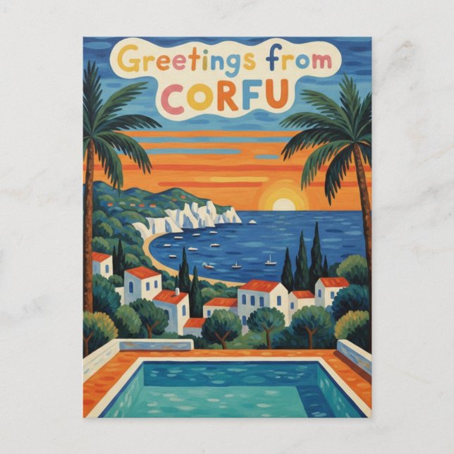Carte Postale Coucher de soleil Corfou Grèce Voyage (Devant)
