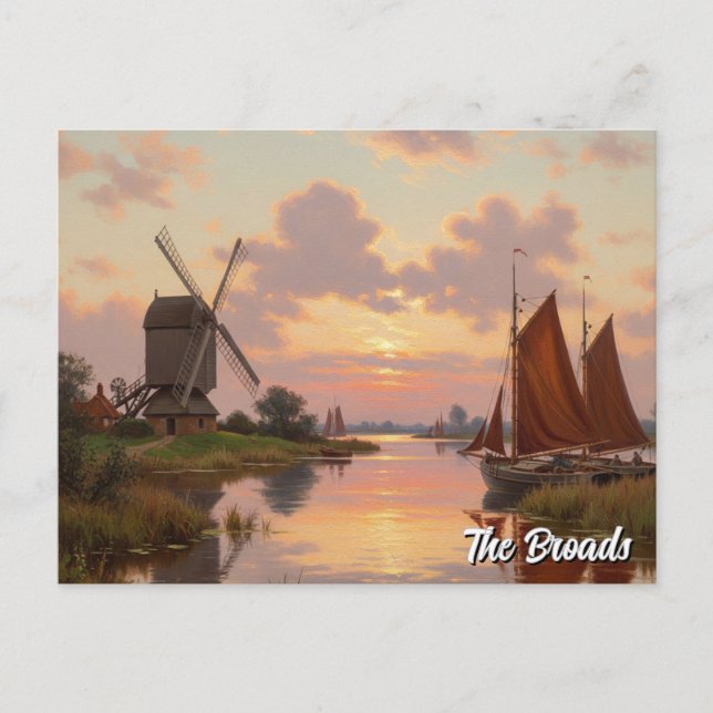 Carte Postale Coucher de soleil dans les Broads Angleterre Trave (Devant)