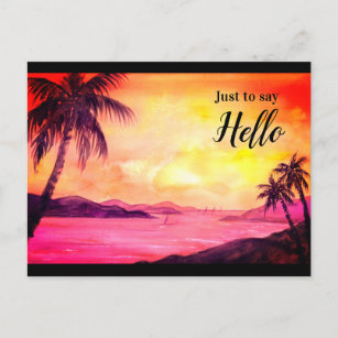 Carte Postale Coucher de soleil dans les tropiques Aquarelle par
