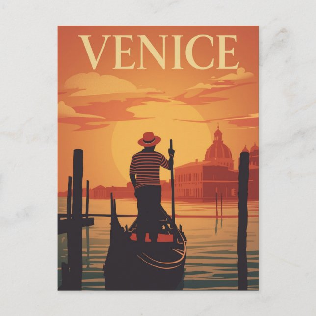 Carte Postale Coucher de soleil de la Gondola de Venise (Devant)
