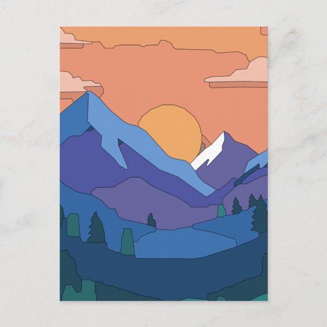 Carte Postale Coucher de soleil de montagne géométrique (Devant)
