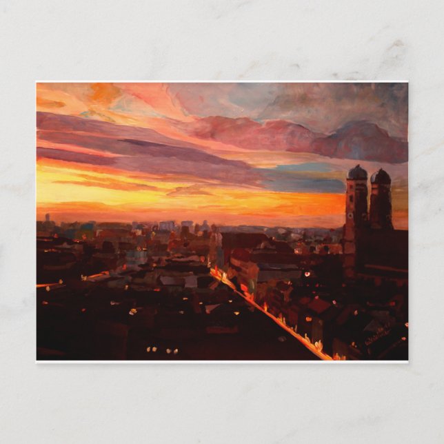 Carte Postale Coucher De Soleil De Munich Avec L'Église De Notre (Devant)