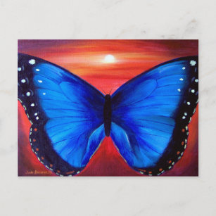 Carte Postale Coucher de soleil de papillon bleu - Multi