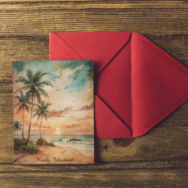 Carte Postale Coucher de soleil de plage Tropical Krabi Thailand (tropical krabi thailand beach postcard)