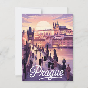 Carte Postale Coucher de soleil de Prague avec le pont Charles e