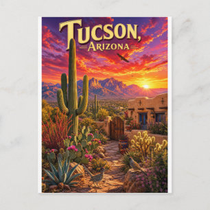 Carte Postale Coucher de soleil désert de Tucson Arizona Cactus 