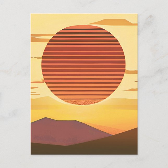 Carte Postale Coucher de soleil désert rouille orange et marron (Devant)