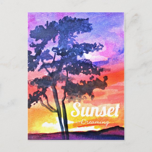 Carte Postale Coucher de soleil Dream paysage aquarelle art (Devant)