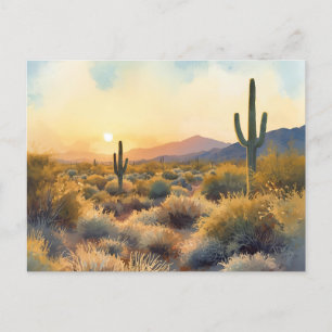 Carte Postale Coucher de soleil du désert de Saguaro Cactus