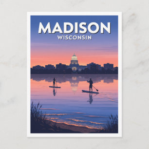 Carte Postale Coucher de soleil en paddleboard sur le lac Monona