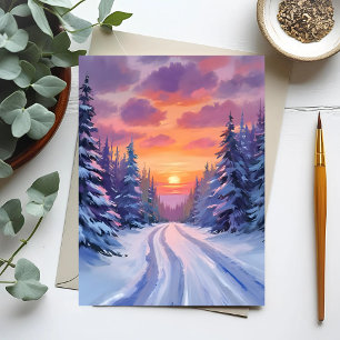 Carte Postale Coucher de soleil enneigé Paysage de montagne hi