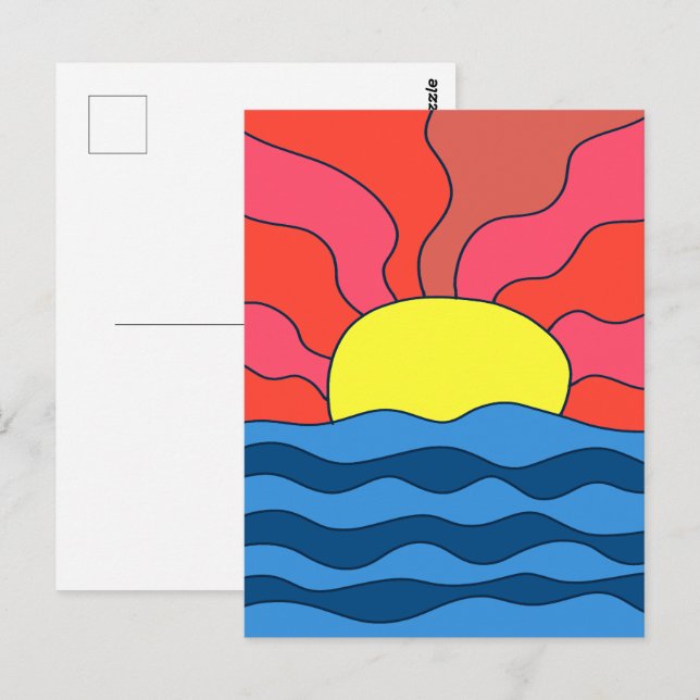 Carte Postale Coucher de soleil et vagues (Devant / Derrière)