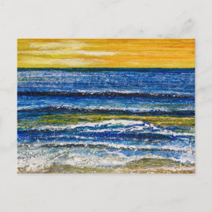 Carte postale - Coucher de soleil et vagues marine
