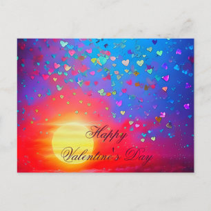 Carte Postale Coucher de soleil et valentin à coeurs dispersés