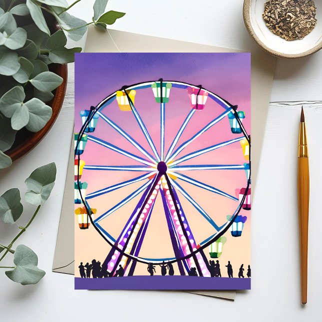 Carte Postale Coucher de soleil Ferris Wheel | Belle aquarelle (Créateur téléchargé)