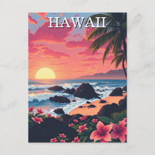 Carte Postale Coucher de soleil Hawaii Aloha Voyage Rétro