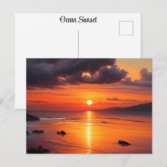 Carte Postale Coucher de soleil Lever de soleil Océan Vagues de  (Devant / Derrière)