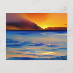 Carte Postale Coucher de soleil océanique serein aquarelle