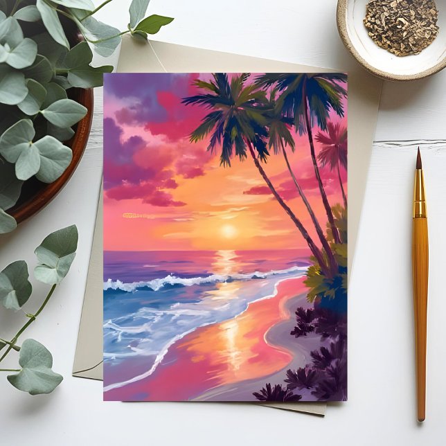 Carte Postale Coucher de soleil paradisiaque | Plage tropicale r (Créateur téléchargé)