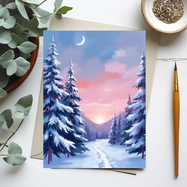 Carte Postale Coucher de soleil pastel d'hiver | Peinture de nat (Créateur téléchargé)